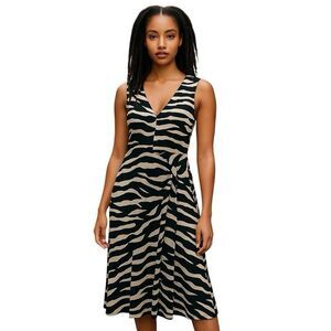 H&M Womens Size Medium Black White Zebra Print Waist Tie Sleeveless Dress
